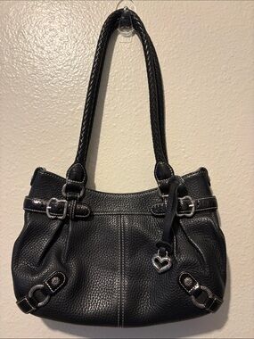 Brighton Black Leather Shoulder Bag with buckle detailing